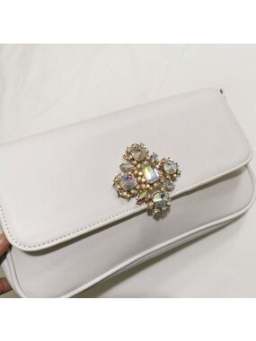 White Rhinestone Crystal Embellished Clutch Evening Bag